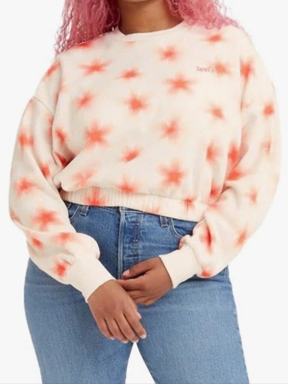 Levi's Cropped Sweatshirt Womens Size XXL Off White Coral Orange Sunburst